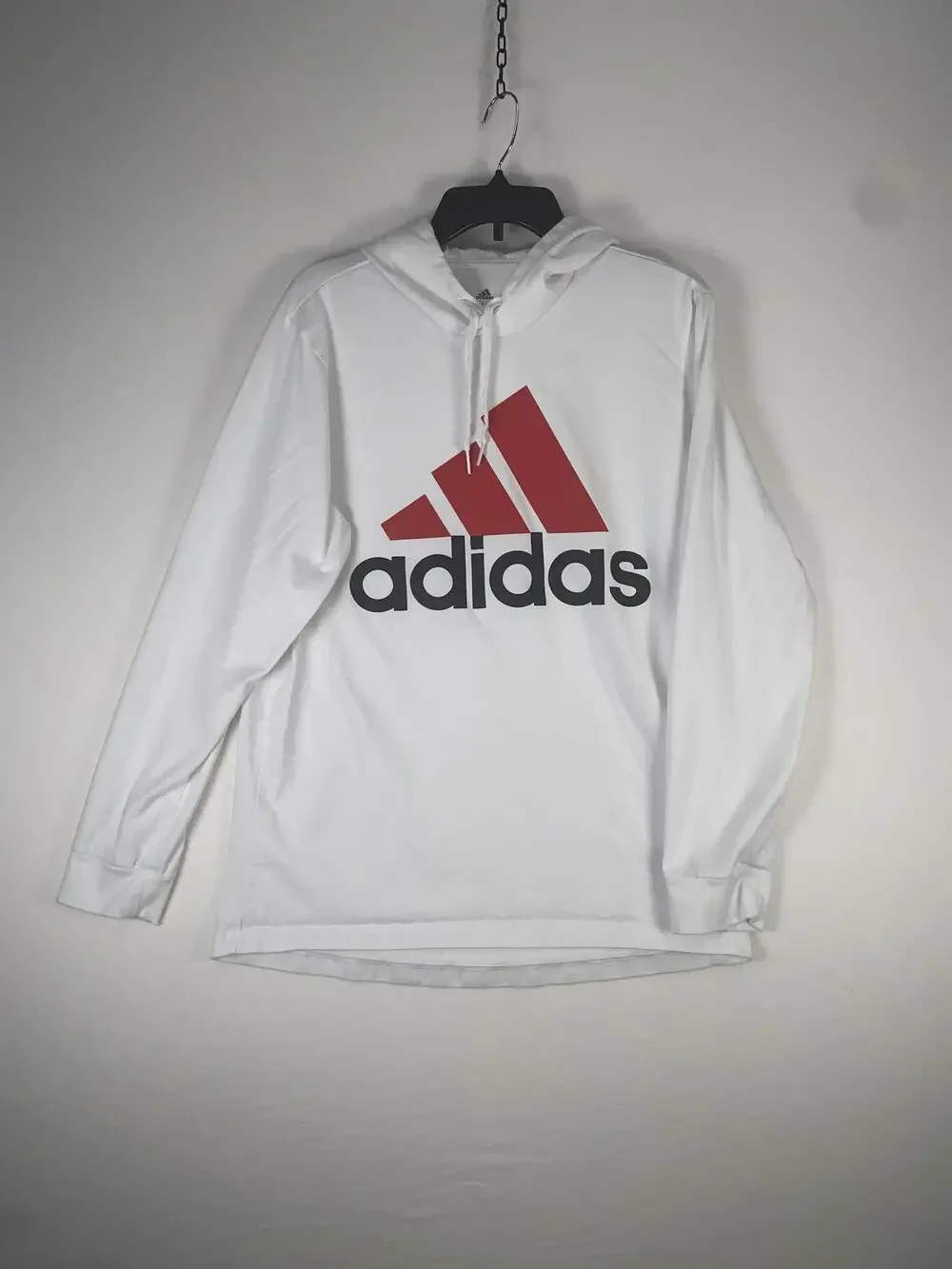 Adidas Hoodie Mens Large White Lightweight Jersey Logo Pullover Sweatshirt